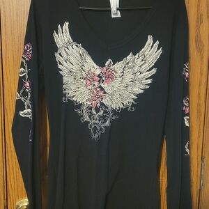 Black Graphic Embellished Long Sleeve Tee